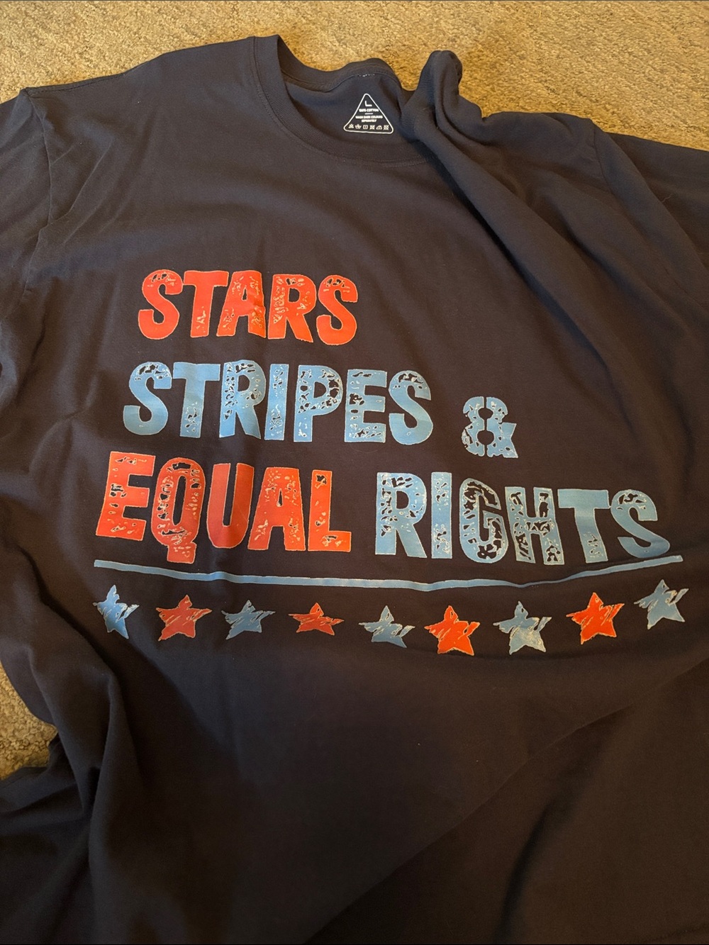 Stars Stripes & Equal Rights Graphic Tee - Navy with Red & Light Blue Print